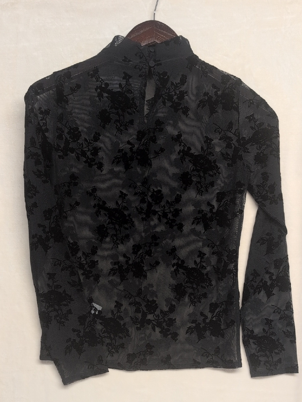 Abercrombie & Fitch Black Floral Burnout Long Sleeve Top - Picture 6 of 7